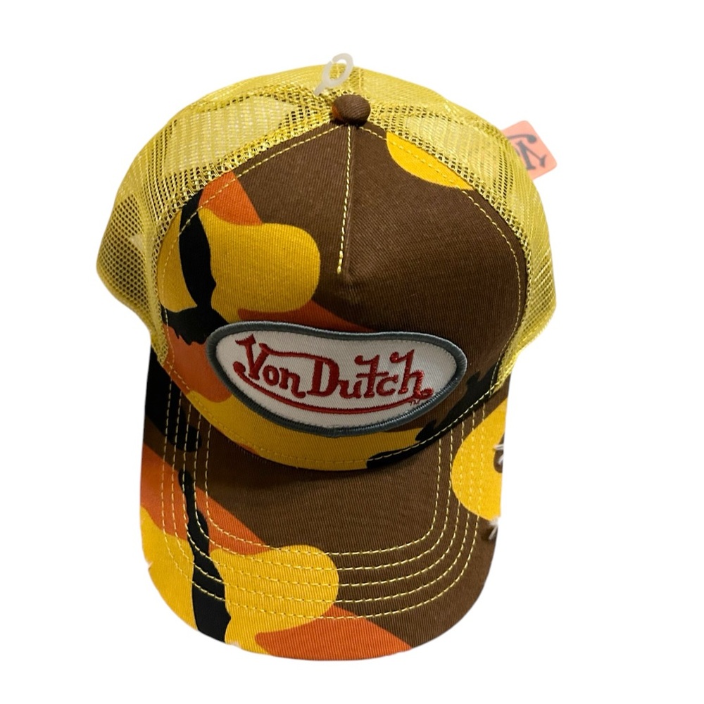 Von Dutch Yellow Brown Camo Mesh Trucker Hat